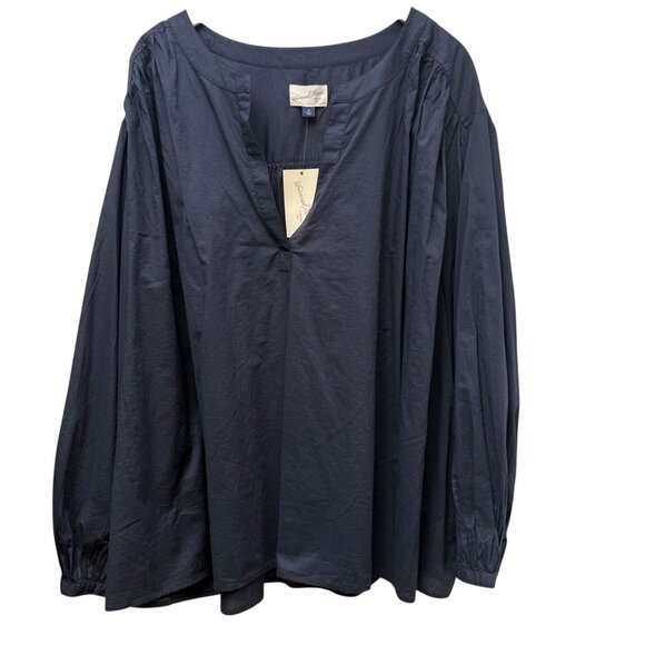 Universal Thread Poets Top Plus Size 3X Navy Blue Cotton Womens Blouse NWT - Picture 1 of 9